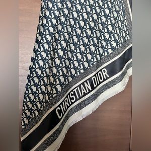 Christian Dior Oblique Diortwin 70 Square Scarf, Navy Blue Silk Twill